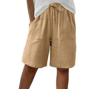 Lightning Deals Of The Day Prime Sale Linen Shorts for Women UK Summer Knee Length Bermuda Shorts Baggy Straight Wide Leg Ladies Short Pants Casual Drawstring Beach Tracksuit Bottoms with Pockets