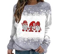 Lightning Deals of The Day Prime Winter Sweatshirt for Women Women's Christmas Snowman Snowflake Print Autumn/Winter Loose Relaxed Long Sleeve Round Today'S Deals of The Day (Grey, M)