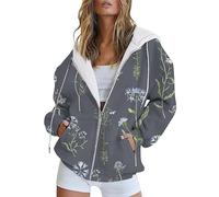 Lightning Deals of The Day Prime Winter Sweatshirt Women Fashion Autumn And Winter Women's Vertical Growth Flower Flower Print Casual Pocket Long Prime Deals of The Day (Black, L)