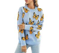 Lightning Deals of The Day Prime Winter Sweatshirt Women Women's Autumn Winter Round Neck Butterfly Loose Casual Pullover Sweater Christmas Jumpers Saved for Later Items (B, M)