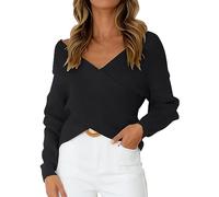 Lightning Deals of The Day Prime Women's Cross Over Tops Long Sleeve Knitted Jumper Sweatshirts Casual Loose Fit Off Shoulder Sweaters Fashion Women Tops Sale Clearance Black