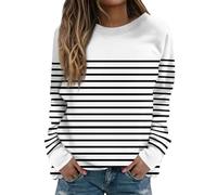 Lightning Deals of The Day Prime Women's Oversized Striped Sweatshirt Crew Neck Long Sleeve Pullover Tops Lightweight Stretchy Bottom Sweatshirt Blouse Cheap Christmas Jumper White