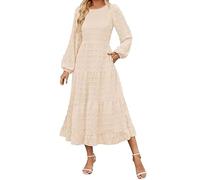 Lightning Deals of The Day Today Sale Dresses for Women UK Elegant Polka Dot Knitted Dress Casual Long Sleeve Crew Neck Dress Fashion Solid Color Jacquard Maxi Women Dresses Summer Beige
