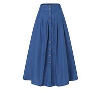 Lightning Deals of The Day Today Sale Elastic Waist Skirts for Women UK Women's Spring and Summer Casual Loose Solid Color A Line High Waist Skirt with Pocket Evening Skirts Women UK Blue