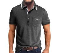Lightning Deals of The Day Today Sale Relaxed Fit T Shirt Men Men's Fashion Spring and Casual Short Sleeved Lapel Solid Color Short Sleeved T Shirt Tops Summer Fashion Clothes Mens Tops Dark Gray