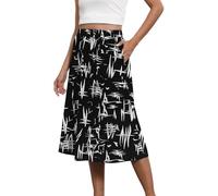 Lightning Deals of The Day Today Sale Skirts for Women UK Boho Skirts for Women Trendy Summer Flowy Floral Midi with Pockets Lightweight High Waisted Office Wear Black