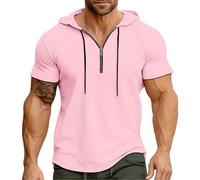 Lightning Deals of The Day Today Sale Summer Clothes for Men Men's Summer Hooded Sports American Zipper Solid Color Shirt Smart Casual T Shirts for Men UK Mens Fashion Clothes