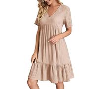 Lightning Deals of The Day Today Sale Summer Dresses for Women UK Fashion V-Neck Pleated Swing Sundress Casual Loose Fit Maxi Dress Boho Shorts Sleeve Beach Coverup Sale Clearance UK