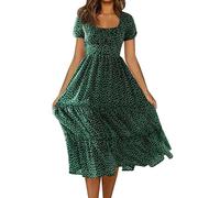 Lightning Deals of The Day Today Sale Summer Dresses Women Women's Short Sleeved Floral Square Neck Dress Ladies Fashion Plus Size Beach Dresses Women's Beach UK Dressy Green