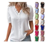Lightning Deals of The Day Today Sale Summer T Shirts for Women UK Plus Size Fashion Cutout Ruffle Short Sleeve Tops Vintage Solid Color V Neck Tee Shirt Casual White Blouse V Neck T Tops