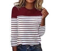 Lightning Deals of The Day Today Sale Winter Jumpers for Women UK Women's Autumn And Winter New Long Sleeve Stripe Two Color Printed Spliced Round Neck Top Buy Again My Orders 2024 (Red, XXXXXL)