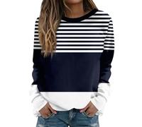 Lightning Deals of The Day Today Sale Women's Oversized Striped Sweatshirt Crew Neck Long Sleeve Pullover Tops Lightweight Stretchy Bottom Sweatshirt Blouse Christmas Jumper Sale Grey