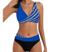 Lightning Deals of Today Clearance Bikini Sets for Women UK 2 Piece Swimsuits Criss Cross Top Bikini High Waist Bottom Tummy Control Bathing Suits Vintage Swimwear Plus Size Deal of The Day Blue