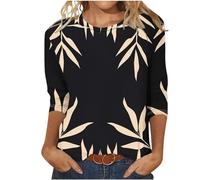 Lightning Deals of Today Womens Summer Tops Dressy Casual Crewneck Cute Floral Print Ladies Shirts Trendy 3/4 Sleeve Shirts for Women UK Workout Tunic Blouse Womens Tops Blouses Cotton Tshirts