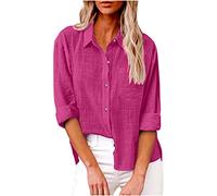 Lightning Deals of Today Womens Tops Dressy UK Casual Summer Button Down Cotton Linen Shirts Work Office Women Blouse and Shirts Roll Up Long Sleeve Lapel Blouses Trendy Loose Fit Ladies Tops Shirts