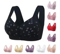Lightning Deals Push Up Daisy Bras for Older Women UK Front Closure Button Corset Minimizer Sports Bra Ladies Comfy High Impact Support Wireless Plus Size Yoga Bralettes (Black-D, XXXXL)