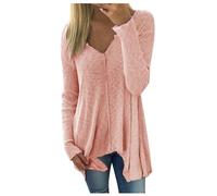 Lightning Deals Today Sweatshirts for Women UK clearance Tops Women's Sweater Color Autumn Solid Irregular And Winter V-neck Pullover Biggest Discount Deals (Pink, S)