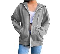 Lightning Deals Today Sweatshirts for Women UK Clearancee Women'S Street Long Sleeve Coat Sweatshirt Hooded Zipper Solid Color Coat Casual Today's Deals of The Day (Grey, XL)