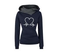 Lightning Deals Today Sweatshirts for Women UK Oversized Women'S Hoodie Casual Slim Fit Hoodie Printed Love Plus Pullover Hoodie Plus Size Holiday Essentials for Women (Navy, L)