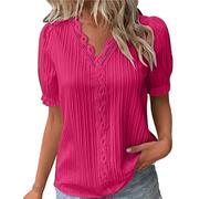 Lightning Deals Today Tops for Women UK Pleated 3/4 Sleeve Basic Blouse Fashion Lace V-Neck Going Out T-Shirts Ladies Casual Loose Fit Tee Shirt Present for Elderly Lady.