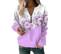 Lightning Deals Today Tunic Sweatshirt for Women UK Women's Sweatshirt Pullover Vintage Sports Basic Quarter Zip Denim Blue White Yellow Gifts for Women Sale Clearance (Purple, M)