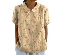 Lightning Deals Women's Summer Sunscreen Chiffon Shirt Lapel Art Floral Print Round Neck Button Loose Tunic Blouse Pullover Top Casual T Shirt Long Sleeve Soft Ladies S Ladies Gifts Ideas Clearance