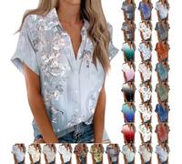 Lightning Deals Womens V Neck Tops Puff Short Sleeve T-Shirt Pleated Floral Printed Tunic Blouse Shirts Casual Button Up Shirts Summer Elegant Tunic Business Work Outlet Sales Clearance
