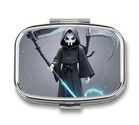 Lightning Death God Pill Box 2 Compartment Waterproof Pill Case with Mirror Square Container Metal Medicine Box Organizer Portable Vitamin Case for Pocket & Purse Travel