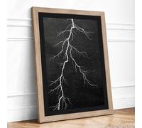 Lightning Descent Minimalist Framed Wall Art Print A4 (29.7×21cm) Oak, Wall Decor for Living Room, Bedroom, Office & Home, Ready to Hang, Art Gift