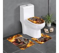 Lightning Dinosaur Roar 3 Piece Bathroom Rugs Set | Super Absorbent Quick Dry Flannel Bathroom Rugs Non-Slip Washable Bath Mat Toilet Seat Cover U-Shaped Floor Mat Sets