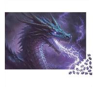 Lightning Dragon Fantasy 1000 Pieces Jigsaw Puzzle Mythical Creatures Impossible Puzzle Interlocking Pieces Recycled Cardboard for Advanced Puzzlers Creativity Gift 38x26cm/1000pcs