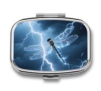 Lightning Dragonfly Pill Box with 2 Compartments, Portable Pill Organizer for Pocket or Purse, Decorative Metal Medicine and Vitamins Organizer