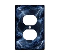 Lightning Duplex Outlet Covers Wall Plate, Dramatic Mystical Clouds Stars Winter Black Plastic Standard Size Wall Plates for Electrical Outlets for Bedroom Bathroom Kitchen Entrance Decor