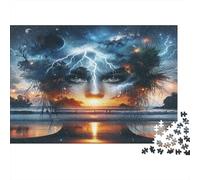 Lightning Face Reflection Jigsaw Puzzles Stormy Water Silhouette 1000 Piece Recycled Paper for Adults Puzzle Educational Decompression Game Family Learning Great Gift Idea 70x50cm/1000pcs