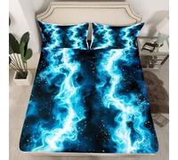 Lightning Fitted Sheet Double Size,Blue Gradient Bedding Set 3Pcs for Kids Teens Woman Room Decor,Modern Cool Bed Sheets Natural Weather Deep Pocket Sheets,No Flat Sheet