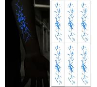 Lightning Glow-In-The-Dark Tattoo Stickers, 6 Pieces of Luminous Temporary Tattoos, Lightning Stripes Half-arm Fake Tattoo Stickers, Suitable for Carnival Party Supplies (Blue)