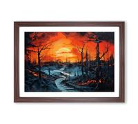 Lightning Impressionism Framed Print | A2 Walnut Framed Wall Art | Ready to Hang | Impressionist Landscape Picture | Living Room Bedroom Lounge Office