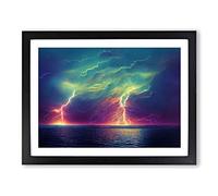 Lightning In Watercolour Vol.1 Framed Print | A2 Black Framed Wall Art | Ready to Hang | Modern Landscape Picture | Living Room Bedroom Lounge Office