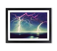 Lightning In Watercolour Vol.2 Framed Print | A4 Black Framed Wall Art | Ready to Hang | Modern Landscape Picture | Living Room Bedroom Lounge Office