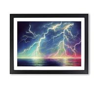 Lightning In Watercolour Vol.4 Framed Print | A4 Black Framed Wall Art | Ready to Hang | Modern Landscape Picture | Living Room Bedroom Lounge Office