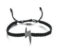 Lightning Metallic Bolt Charm Rope Bracelet in Silver, Gold, Black, Rose Gold, Bold Jewellery Cute Gifts, Womens Petite, Fashion Design Gift Costume Jewellery (Black)