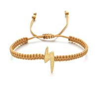 Lightning Metallic Bolt Charm Rope Bracelet in Silver, Gold, Black, Rose Gold, Bold Jewellery Cute Gifts, Womens Petite, Fashion Design Gift Costume Jewellery (Gold)
