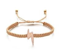 Lightning Metallic Bolt Charm Rope Bracelet in Silver, Gold, Black, Rose Gold, Bold Jewellery Cute Gifts, Womens Petite, Fashion Design Gift Costume Jewellery (Rose Gold)