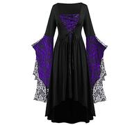 Lightning Offers of the Day Medieval Dress Women's Gothic Clothing Halloween Costumes with Buttoned Skull Renaissance Victorian Midi Dress Trumpet Sleeves Carnival Ball Cosplay Vintage Punk