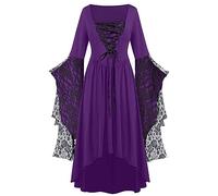 Lightning Offers of the Day Medieval Dress Women's Gothic Clothing Halloween Costumes with Buttoned Skull Renaissance Victorian Midi Dress Trumpet Sleeves Carnival Ball Cosplay Vintage Punk