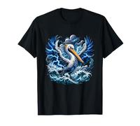 Lightning Pelican Rising Over Ocean Storm Waves T-Shirt