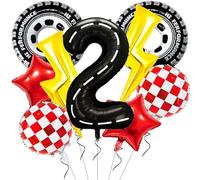 Lightning Race Car Birthday Party Decorations 30Inch Tire Race Car Balloons Lightning Bolt Foil Balloon 40 Inch Racetrack Number 2 Balloon Large Foil for 2nd Cars Themed Birthday Party Decor Supplies