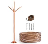 Lightning Rod,Copper Lightning Rod Protection System with 60 Feet 6AWG Down Conductor and Ground Rod Clamp UL Listed for House Roof Bungalow Tin House Farm (1.7FT, Lightning Rod with Down Conductor)