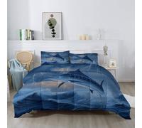 Lightning Sailfish Ocean Waves Duvet 200 x 200 cm, Lightweight Double Reversible Coverless Duvet 4.5 Tog for All Season, Animal Theme Blue Machine Washable Comforter Set 3 Piece with 2 Pillowcases