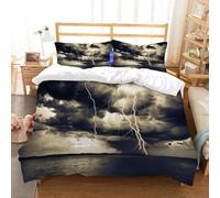 Lightning Single Duvet Cover Set Ocean Storms Bedding Single Bed Set 3D Print Soft Comfort Microfiber Quilt Cover 150x200 cm with Zipper Closure and 2 Pillowcases e.62